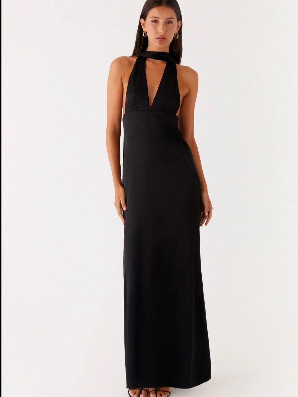 Peppermayo Black Halter Maxi Dress with Deep V and Neck Wrap